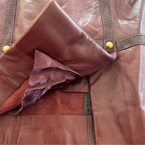 Vintage 80s-90s Escada Margaretha Ley Leather Studded Skirt Burgundy - Picture 5 of 10